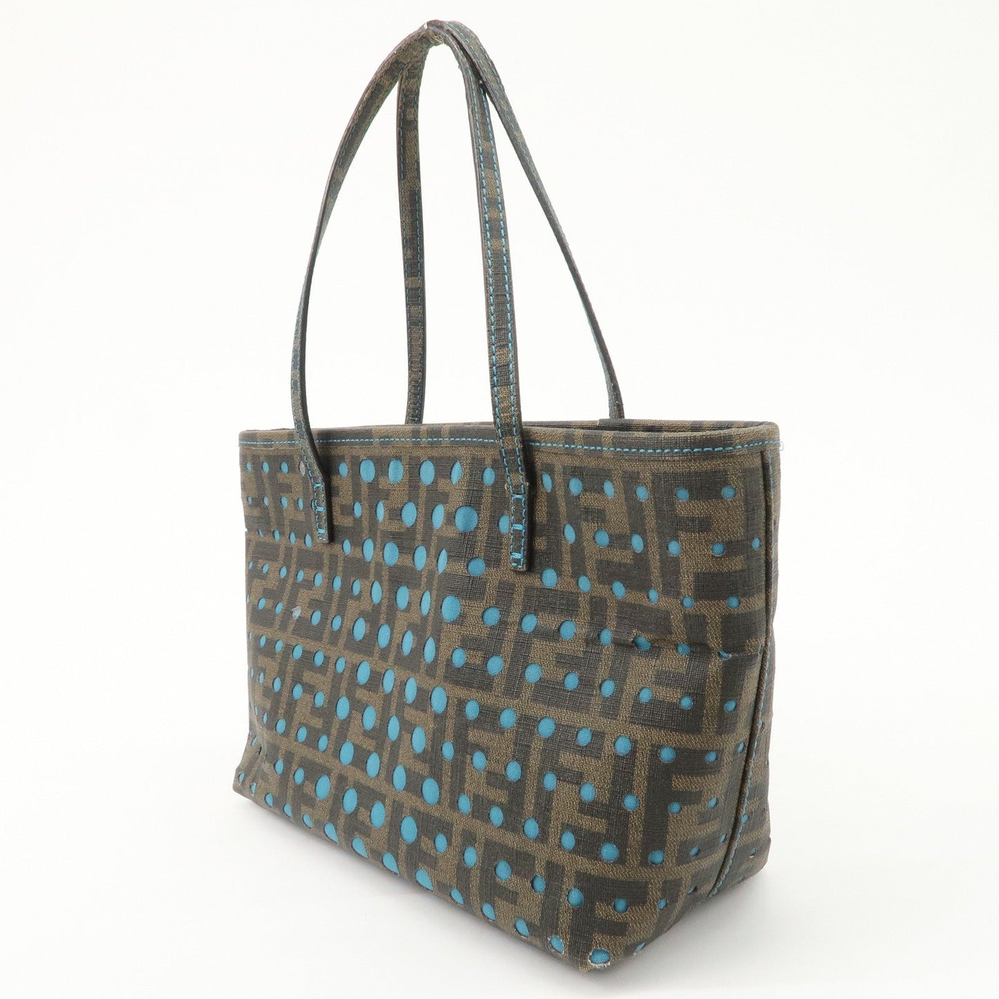 FENDI Zucca PVC Nylon Punching Tote Bag Brown Black 8BH223