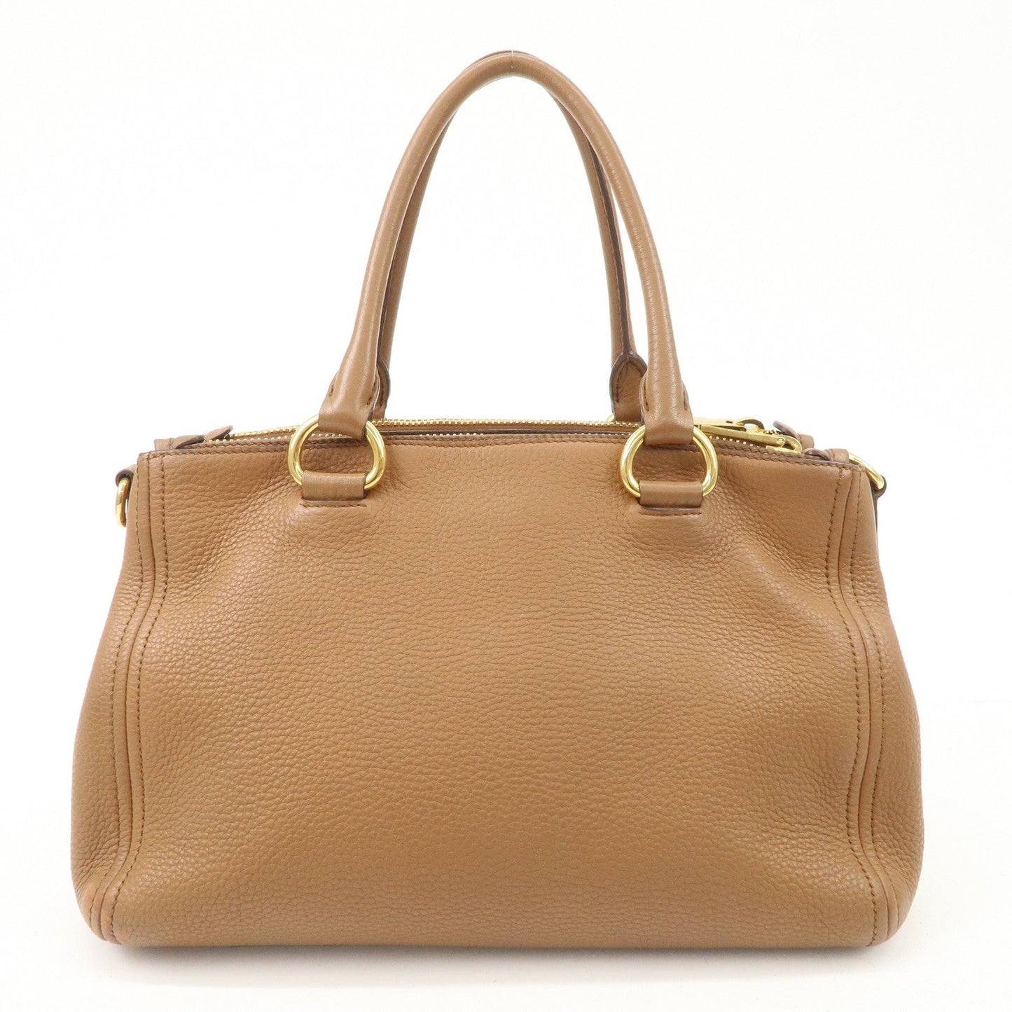 PRADA Logo Leather 2WAY Tote Bag Hand Bag Brown Gold Hardware