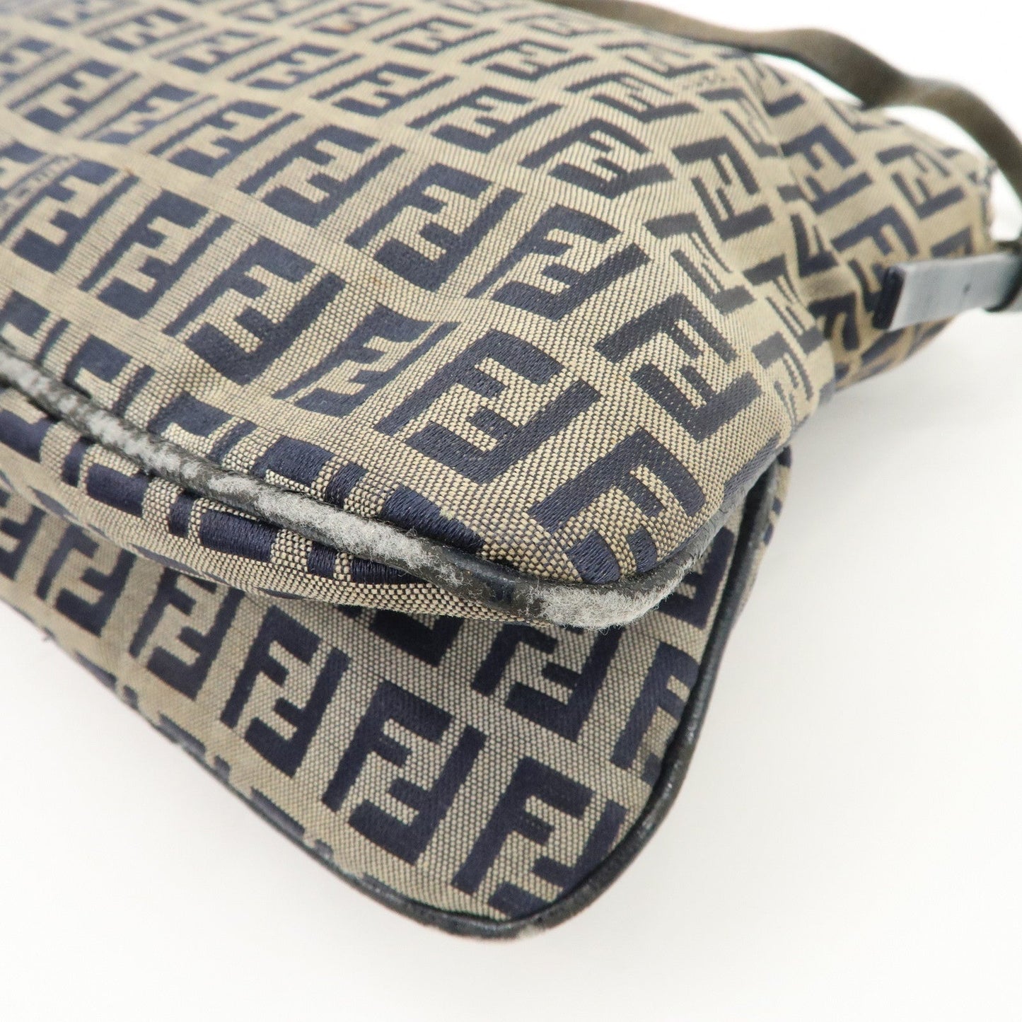 FENDI Zucchino Canvas Leather Shoulder Bag Hand Bag Grey Navy 26796