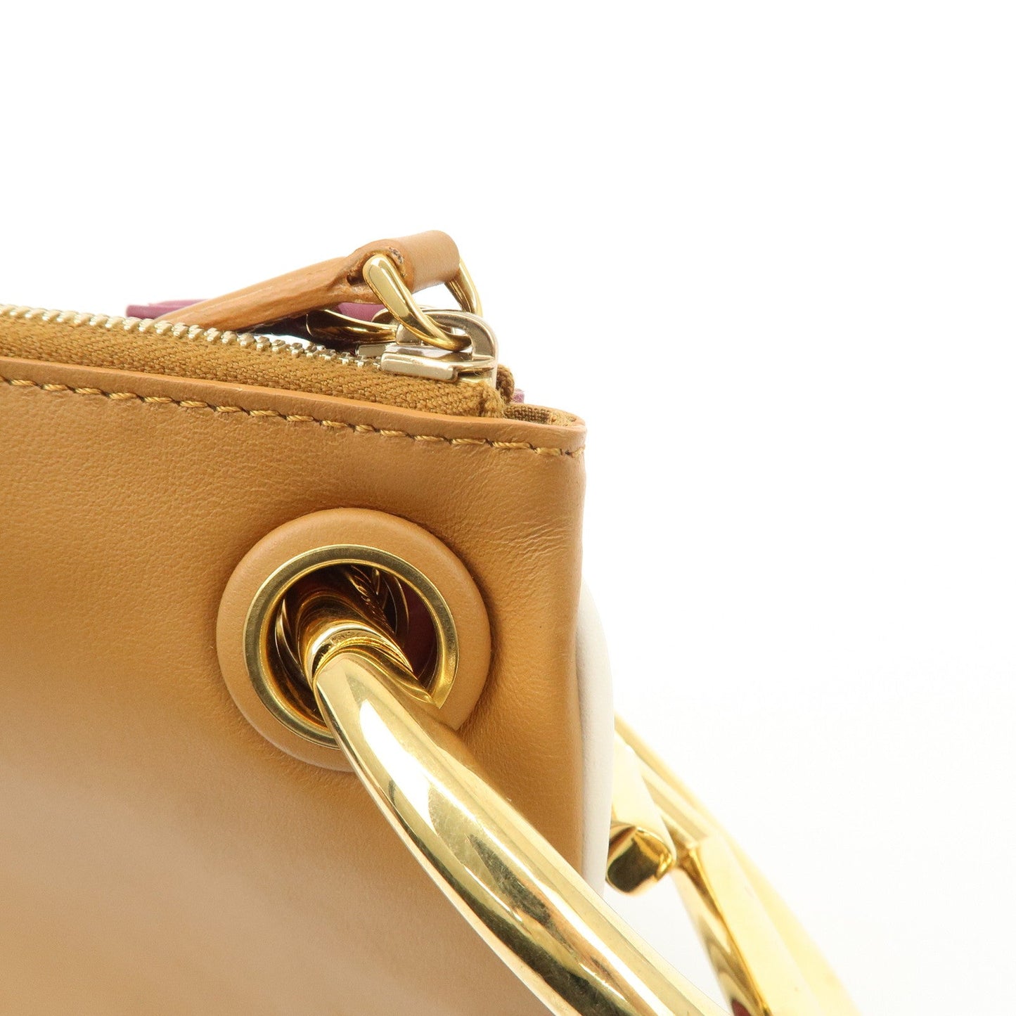 FENDI Leather Flower Studs Triplet Pouch Hand Bag 8BS001