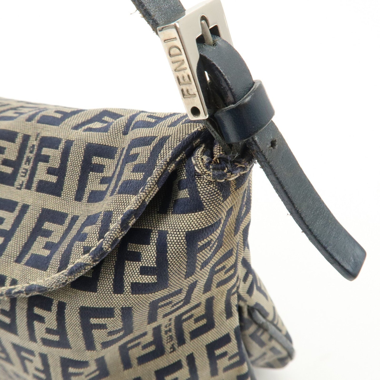 FENDI Zucchino Canvas Leather Shoulder Bag Hand Bag Grey Navy 26796