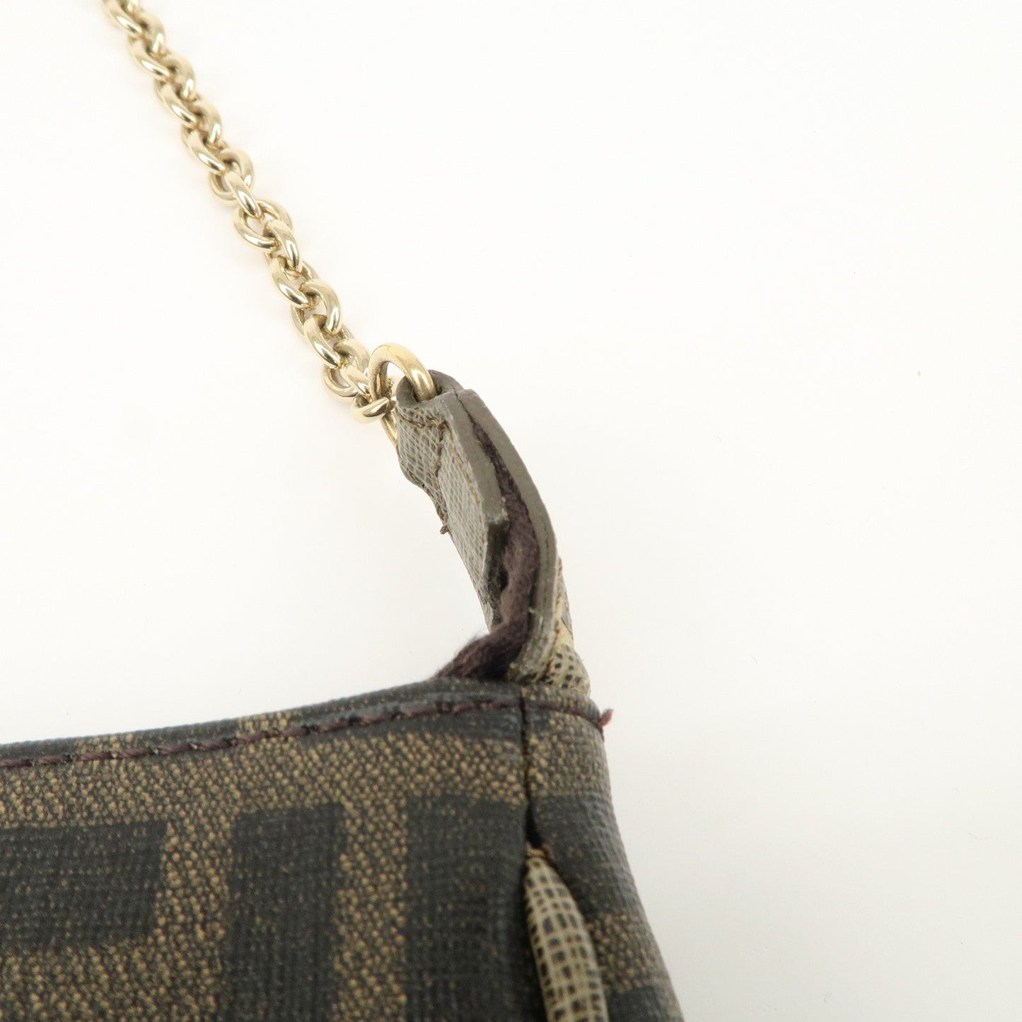 FENDI Zucca PVC Leather Chain Accessory Pouch Hand Bag Brown 8M0264