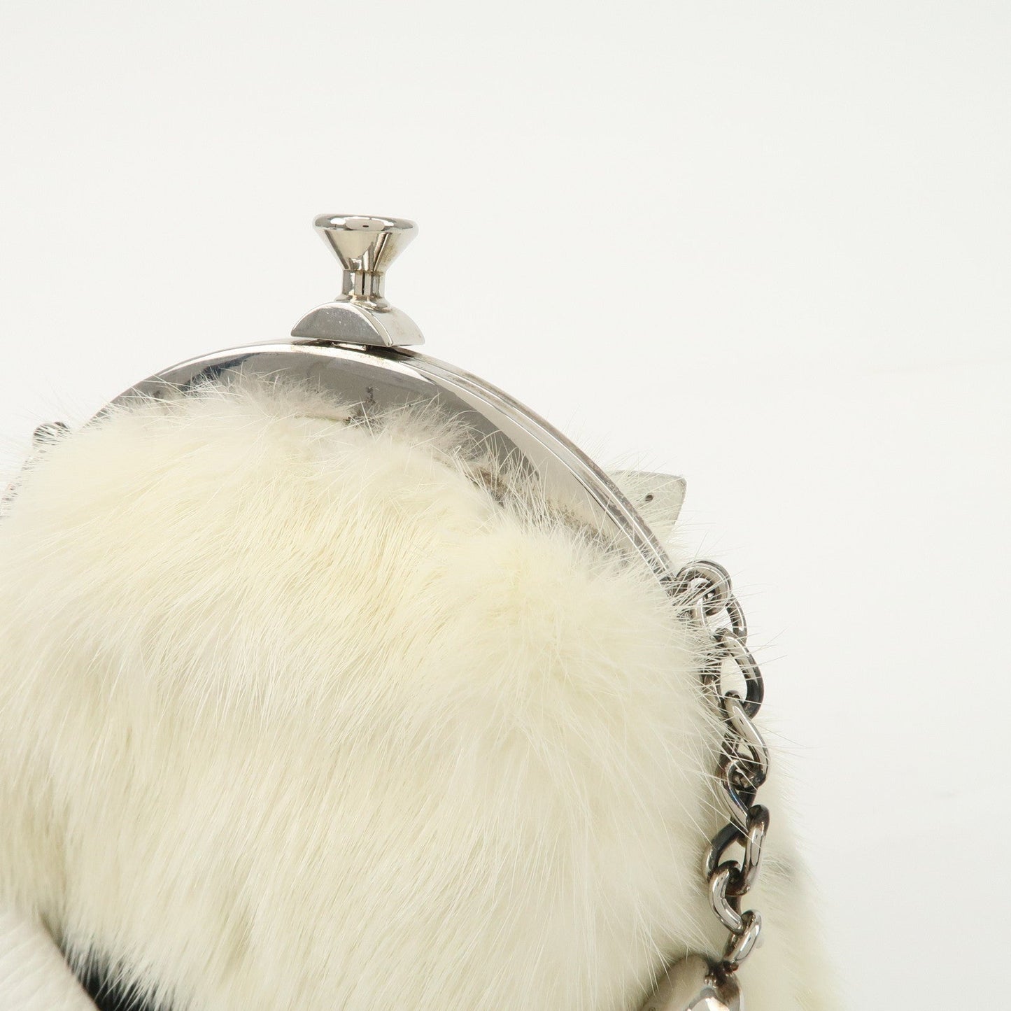 FENDI Seleria Leather Fur Flower Motif Kiss Lock Pouch Hand Bag 8BK048