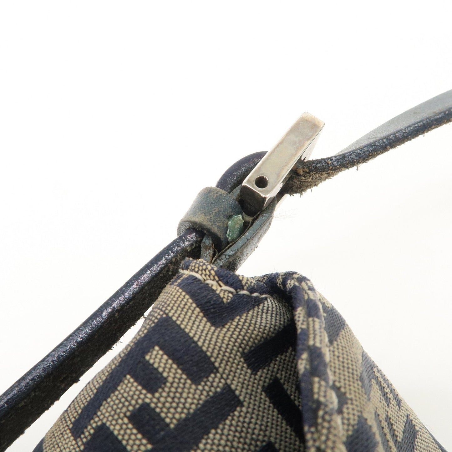 FENDI Zucchino Canvas Leather Shoulder Bag Hand Bag Grey Navy 26796