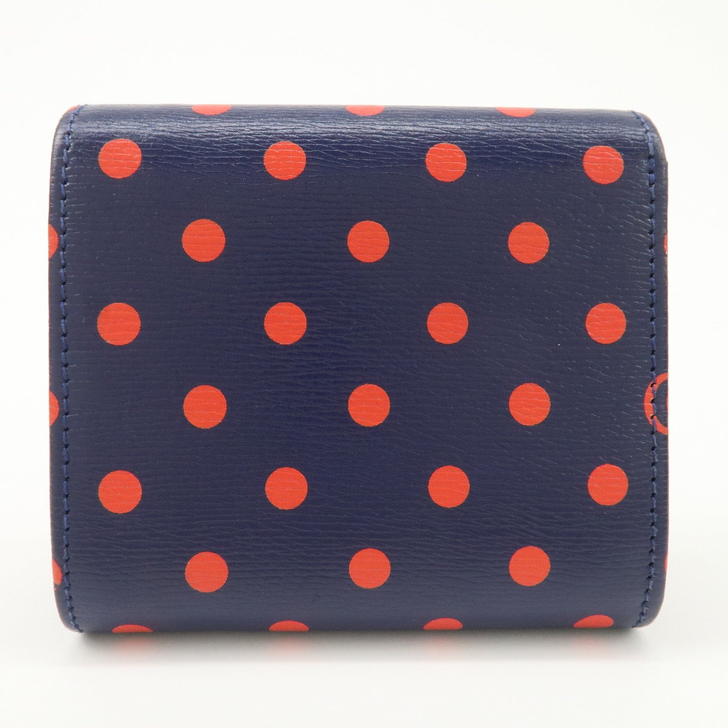 GUCCI Horsebit Dots Pattern Leather Bi-fold Wallet Navy Red 621891