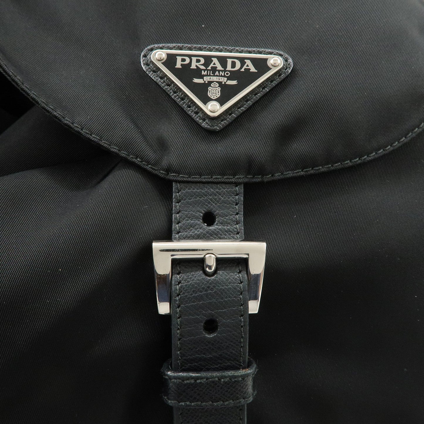 PRADA Triangle Logo Nylon Leather Backpack Ruck Sack Black