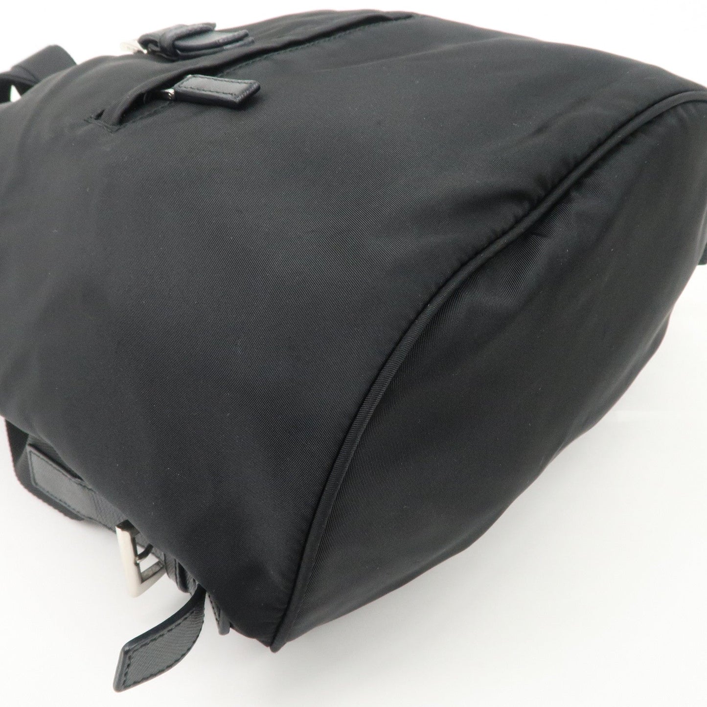 PRADA Triangle Logo Nylon Leather Backpack Ruck Sack Black