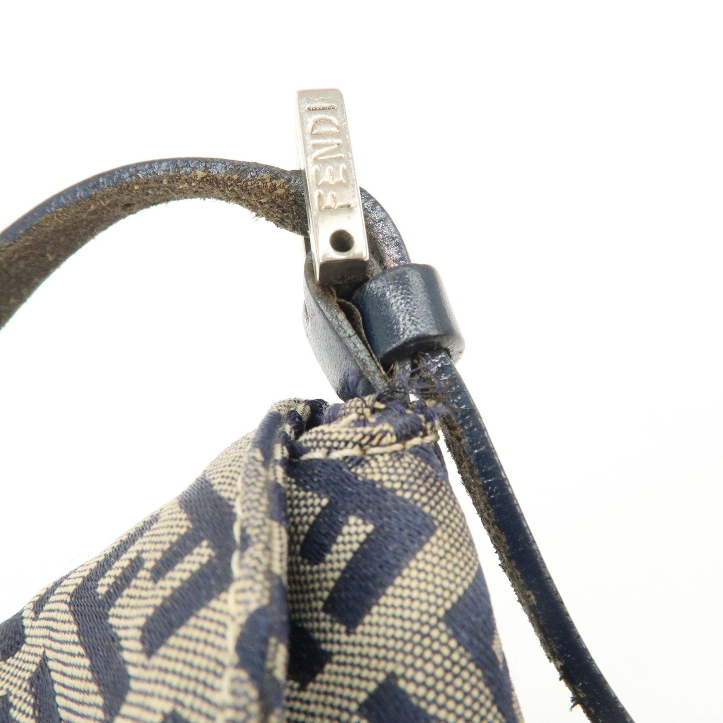 FENDI Zucchino Canvas Leather Shoulder Bag Hand Bag Grey Navy 26796