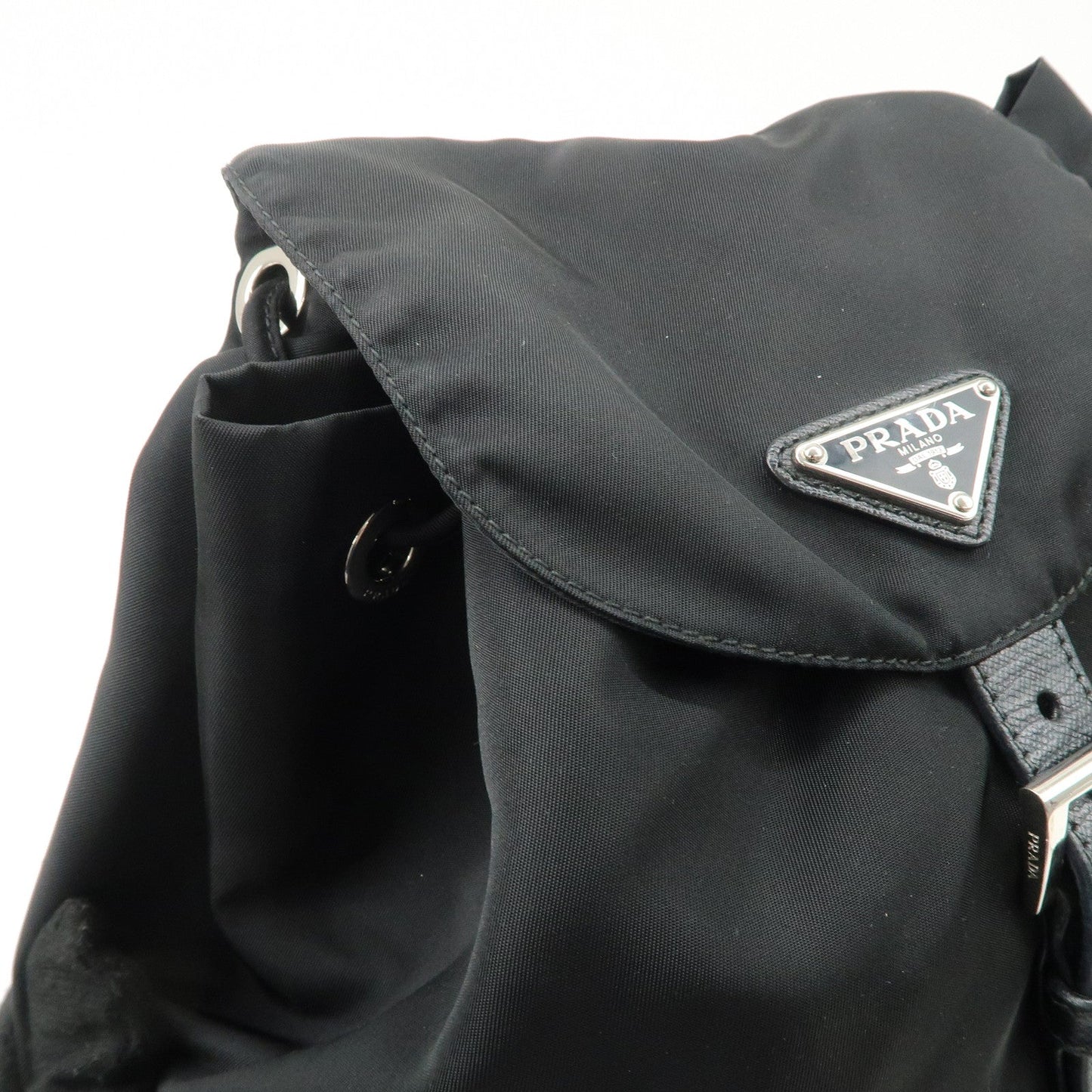 PRADA Triangle Logo Nylon Leather Backpack Ruck Sack Black