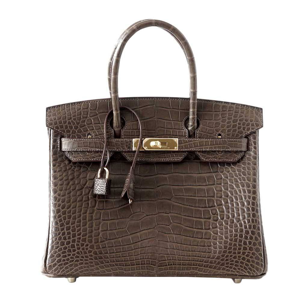 HermesBirkin 30 Gris Elephant Matte Alligator Bag