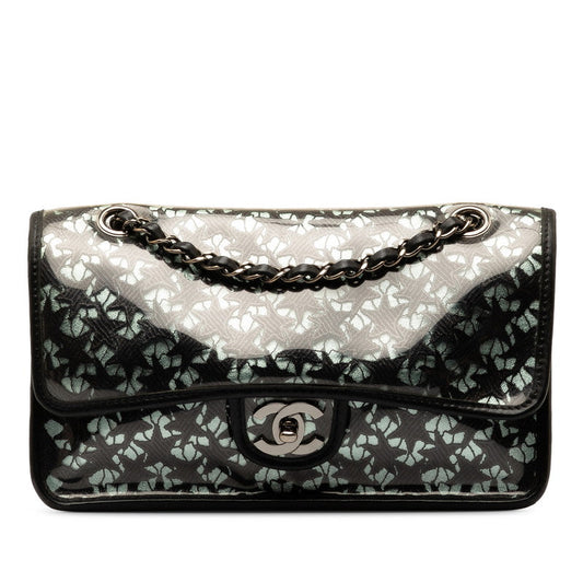 Chanel Coco Mark Black Lace Star Lace Calfskin and Vinyl Shoulder Bag