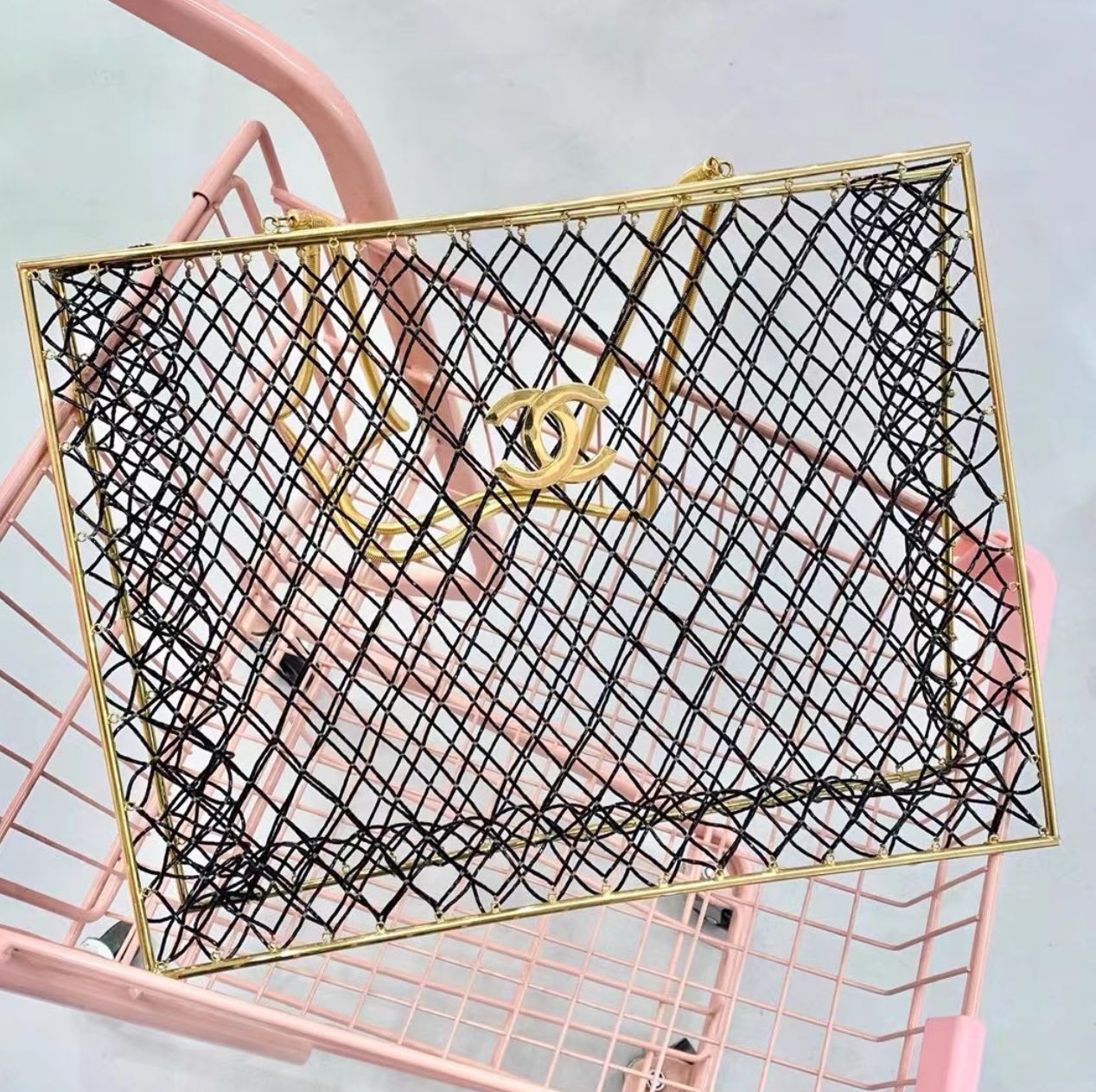 Chanel Rare Spring 1997  Runway Gold Cage Large Shopping Tote Bag