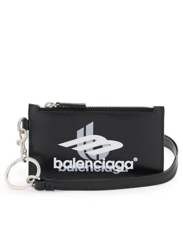 Luxury Balenciaga Trending 2026 Logo Print Neck Strap Card Wallet Black