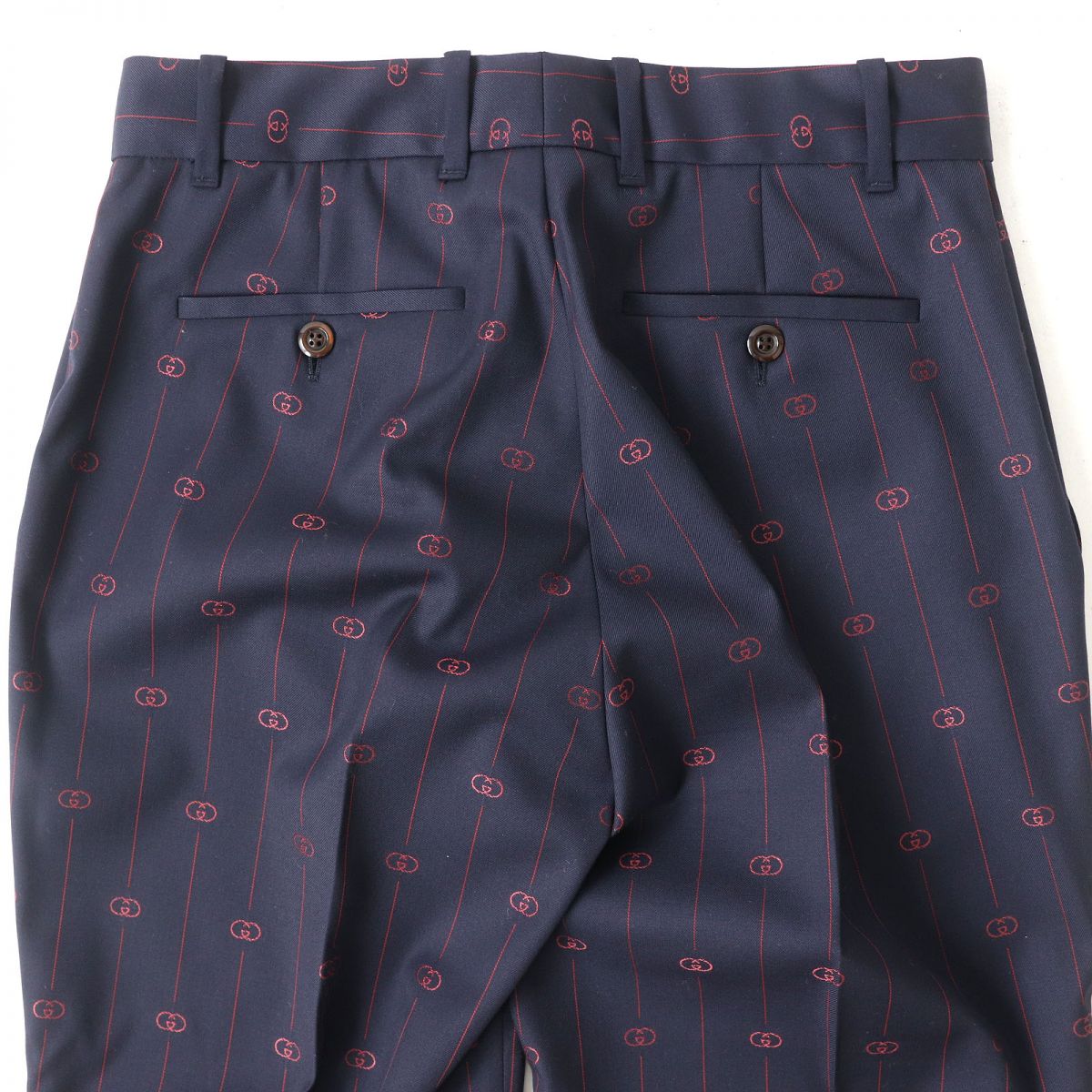 GUCCI Pants Main: 99% wool, Main: 1% silk, Part: 100% polyester Navy x red Women 38
