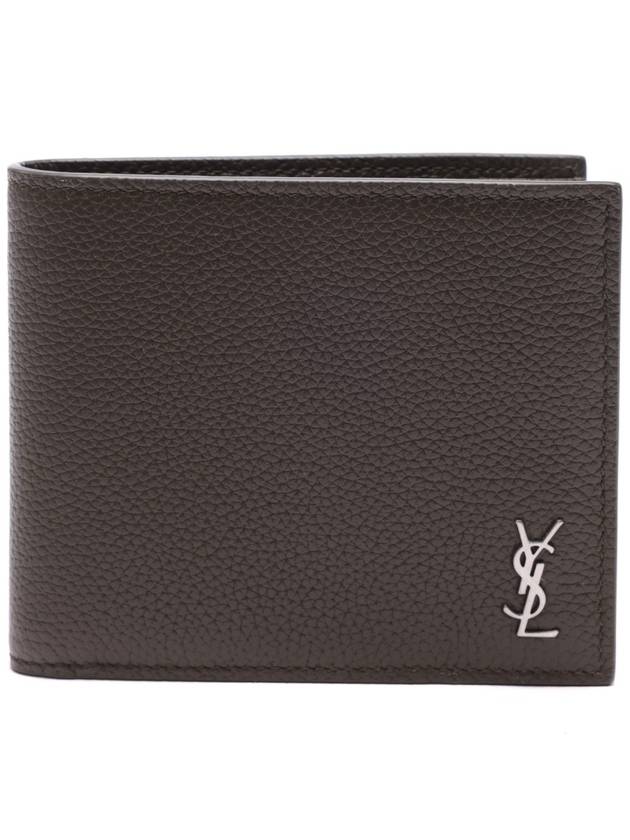 Luxury Saint Laurent Trending 2025 Tiny Cassandre Logo Plaque Half Wallet Khaki