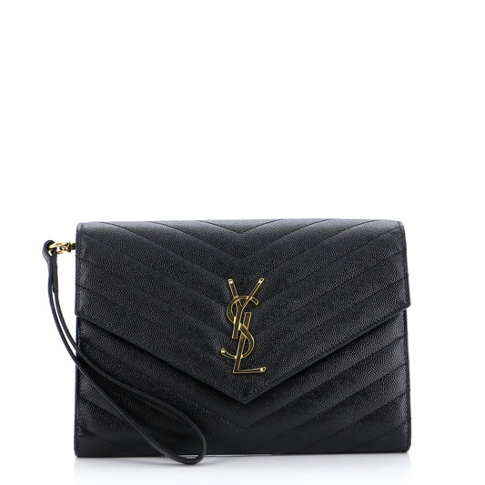 Luxury Saint Laurent Trending 2025 Classic Monogram Envelope Wristlet Clutch Matelasse Chevron Leather