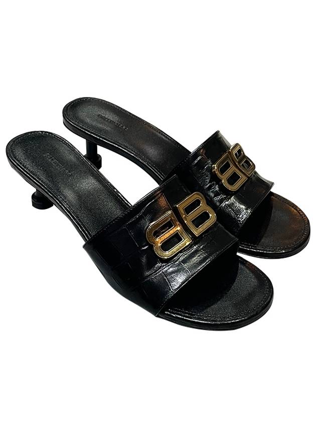 Luxury Balenciaga Trending 2026 Crocodile Print Leather Groupie Sandal Heels Black