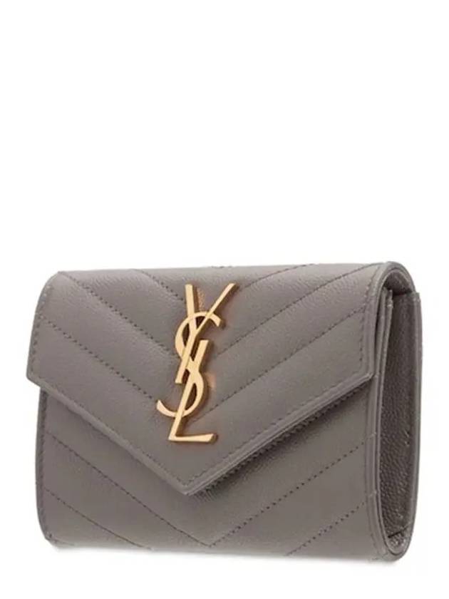 Luxury Saint Laurent Trending 2025 Monogram Envelope Quilting Small Half Wallet Grey