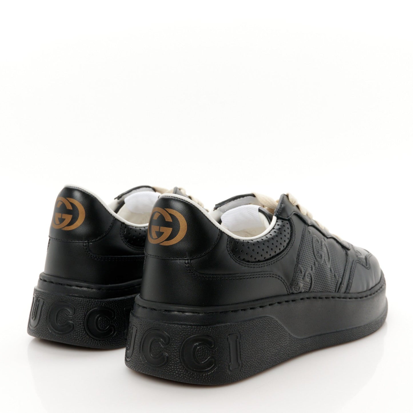 Gucci Calfskin GG Tennis Embossed Perforated Mens Interlocking G 55mm Sneakers 8.5 Black