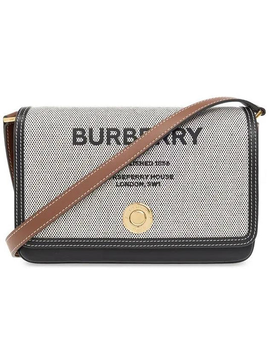 Luxury Burberry Horseferry Print Cotton Canvas Leather Cross Bag Black