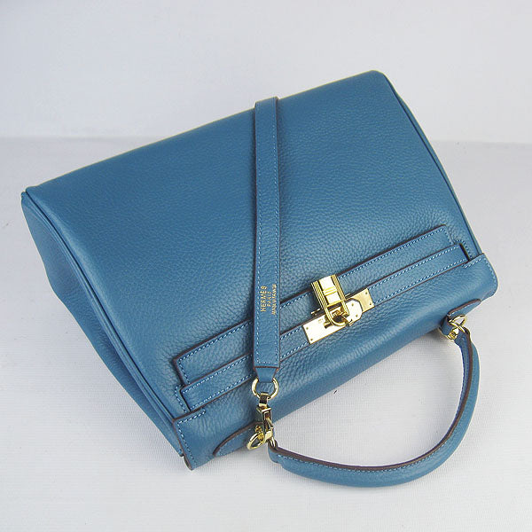 Luxury Hermes Kelly 32cm Togo Leather Handbag Blue/Golden