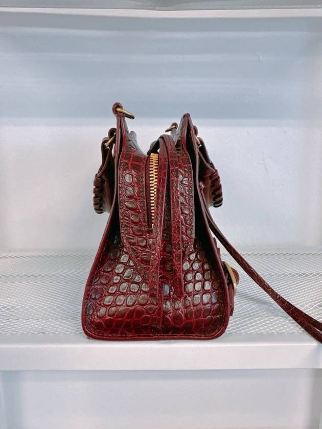 Luxury Balenciaga Trending 2026 Women s Burgundy Neo Classic Croc Calf Leather Mini City Bag 638524 23EF1 6526