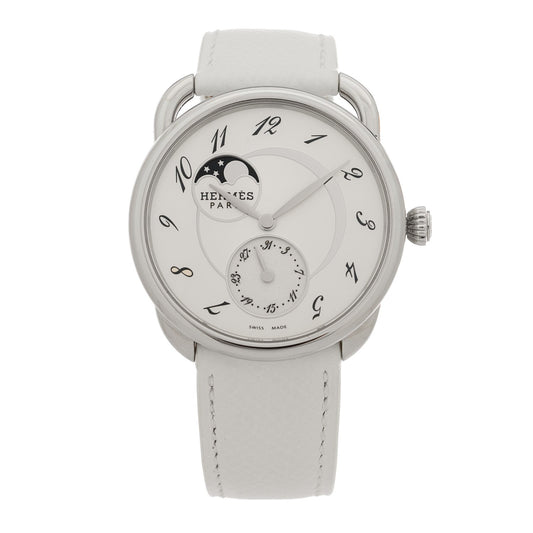 Hermes Stainless Steel Epsom 38mm Arceau Petite Lune Automatic Watch Blanc
