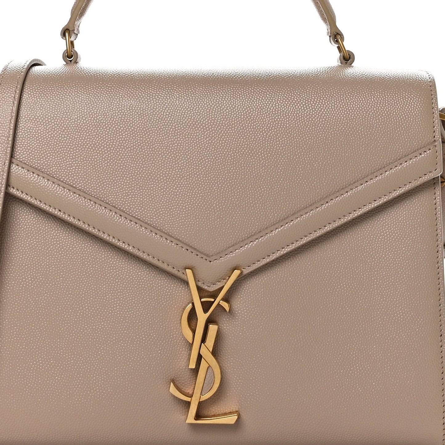 Saint Laurent Grain de Poudre Medium Classic Monogram Cassandra Top Handle Dark Beige
