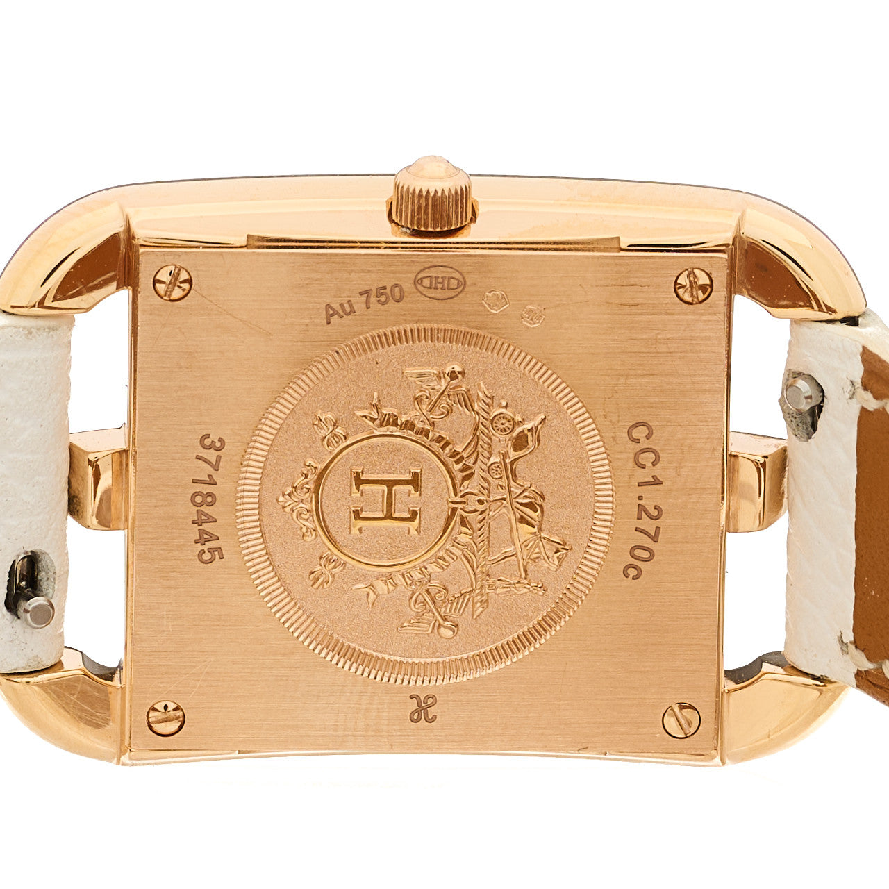Hermes 18K Rose Gold Epsom 23mm Cape Cod Double Tour Quartz Watch Blanc