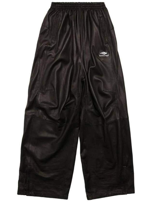 Luxury Balenciaga Trending 2026 Embroidered Logo Lambskin Wide Pants Black