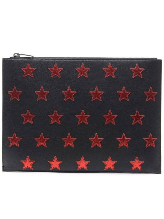 Luxury Saint Laurent Trending 2025 Star Patch Leather Clutch Bag Black Red