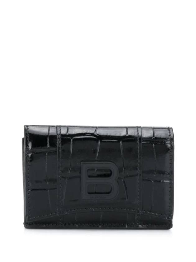 Luxury Balenciaga Trending 2026 Hourglass B Logo Half Wallet Black