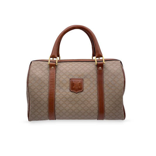 Luxury CELINE Vintage Beige Macadam Canvas Duffel Duffle Boston Bag
