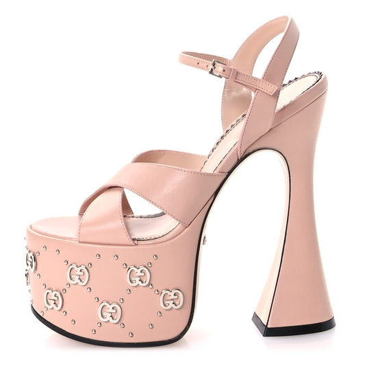 Gucci Malaga Kid Interlocking G Studs 155mm Platform Sandals 35 Perfect Pink