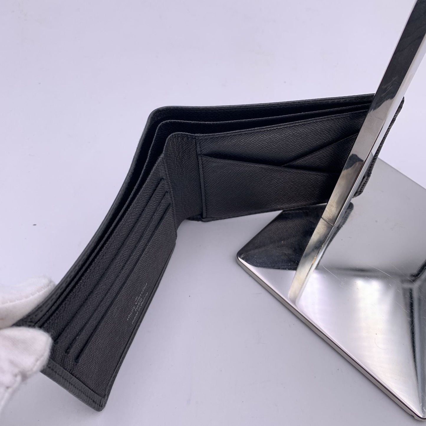 LOUIS VUITTON Black Taiga Leather Multiple Bifold Wallet