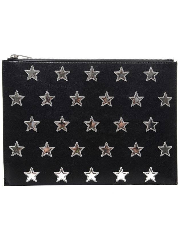 Luxury Saint Laurent Trending 2025 Star Leather Patch Clutch Bag Black Silver