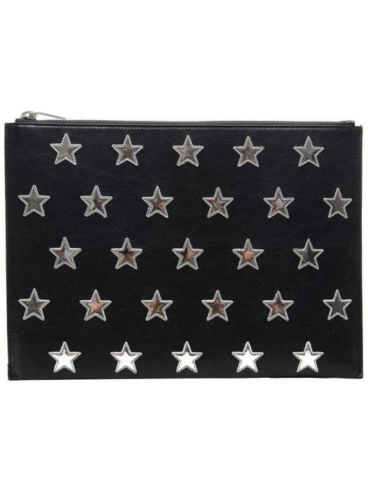 Luxury Saint Laurent Trending 2025 Star Leather Patch Clutch Bag Black Silver