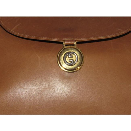 Gucci Vintage Camel Leather With Gold Gg Accents Shoulder Bag