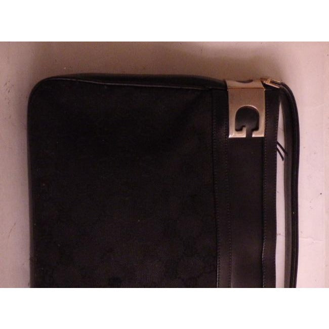 Gucci Vintage Black Leather And Large G Logo Print Canvas Suede Hobo Bag