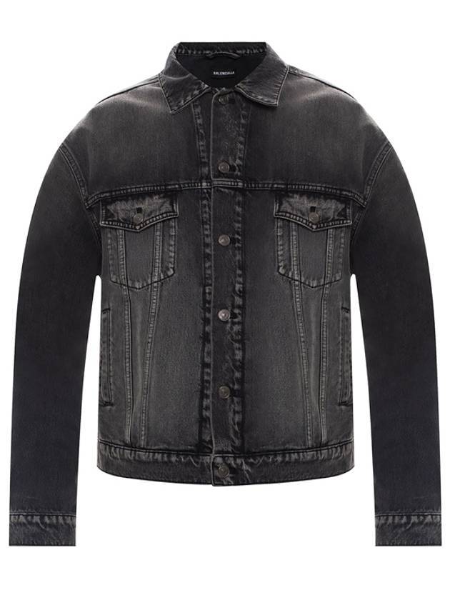 Luxury Balenciaga Trending 2026 Notre Dame Print Denim Jacket Black