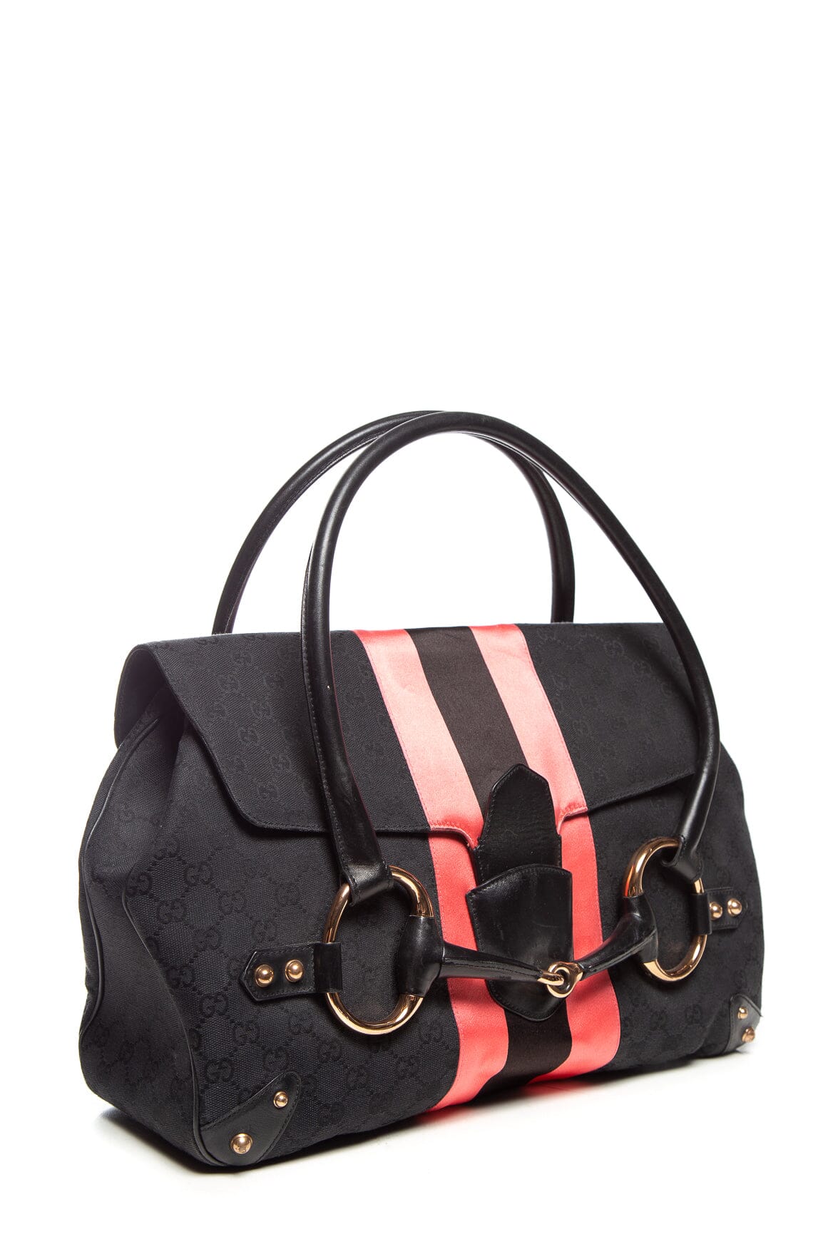 Gucci Black GG Canvas Horsebit Chain Shoulder Bag