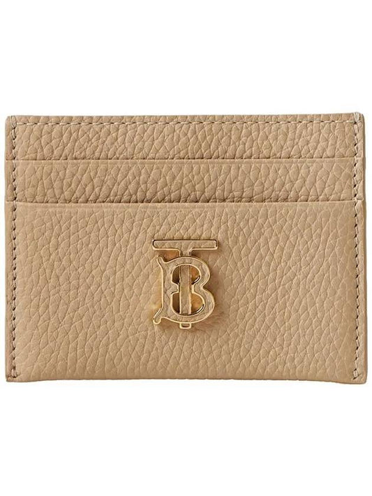 Luxury Burberry TB Grainy Leather Card Wallet Haute Beige
