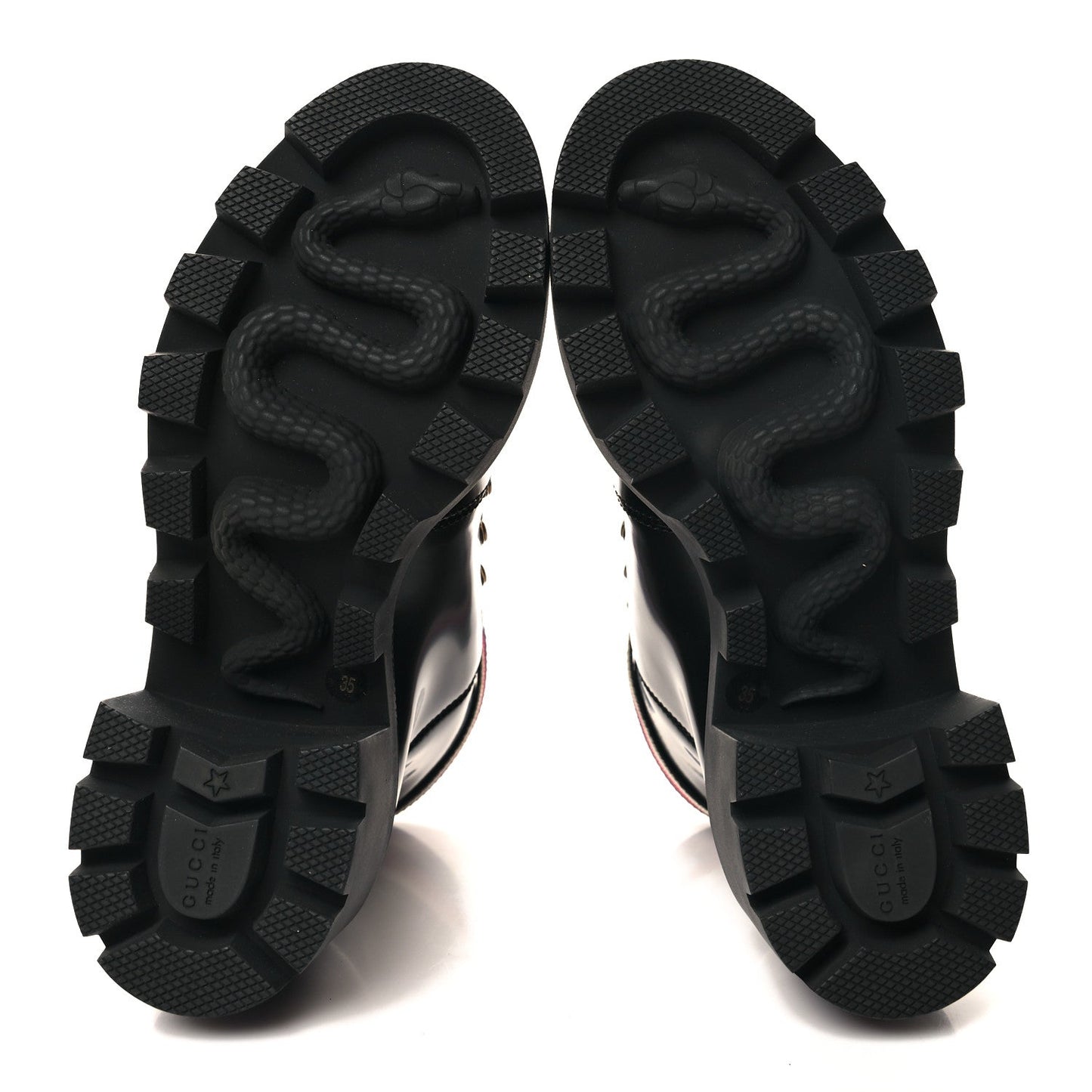Gucci Calfskin Sylvie Web Lace Up Combat Boots 35 Black