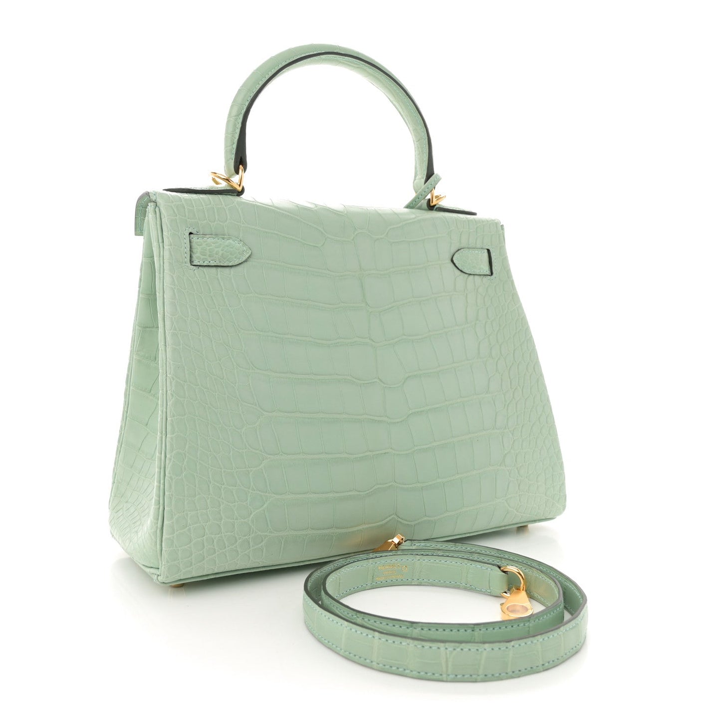Hermes Matte Alligator Kelly Retourne 28 Vert D'eau