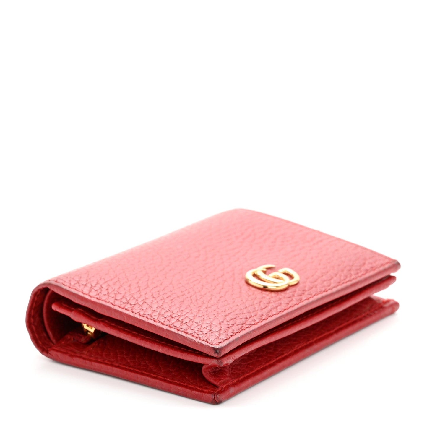 Gucci Pebbled Calfskin GG Marmont Card Case Hibiscus Red