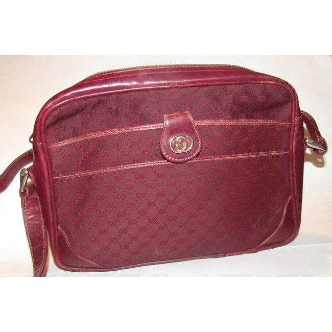 Gucci Vintage Gg Burgundy Small G Logo Canvas And Burgundy Leather