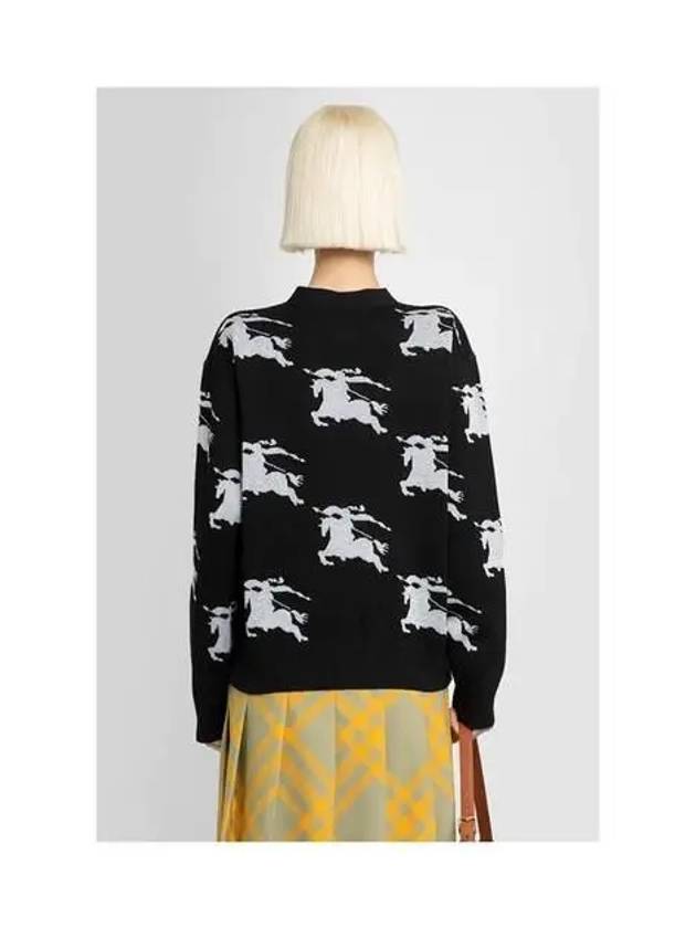 Luxury Burberry Cotton EKD Intarsia Knit Cardigan Black White