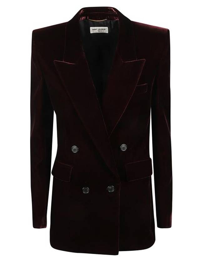 Luxury Saint Laurent Trending 2025 Double Breasted Velvet Jacket Red