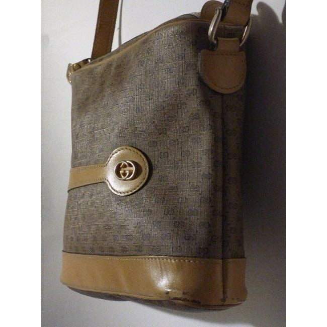 Gucci Vintage Purses Shades Of Brown Leather Coated Canvas Crossbody Bag