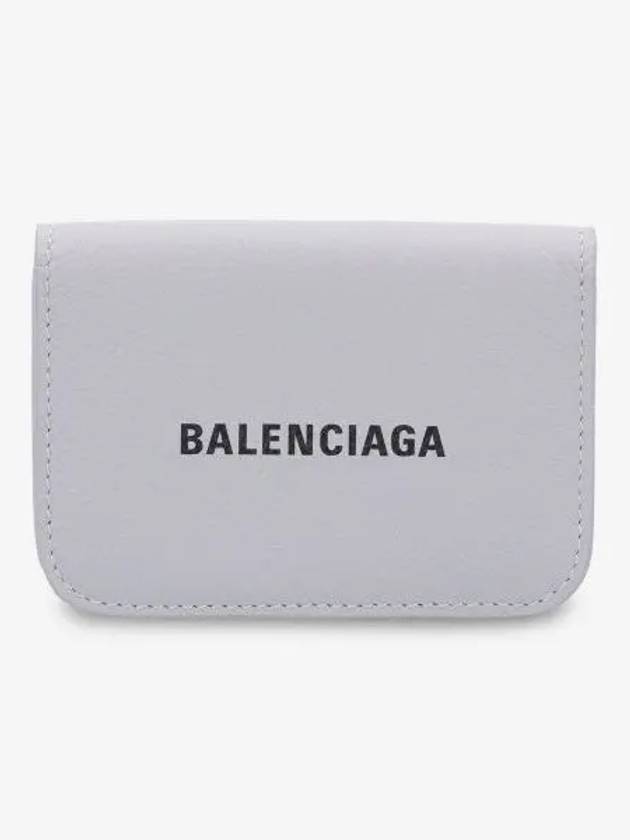 Luxury Balenciaga Trending 2026 Logo Tripold Leather Half-Wallet Light Grey